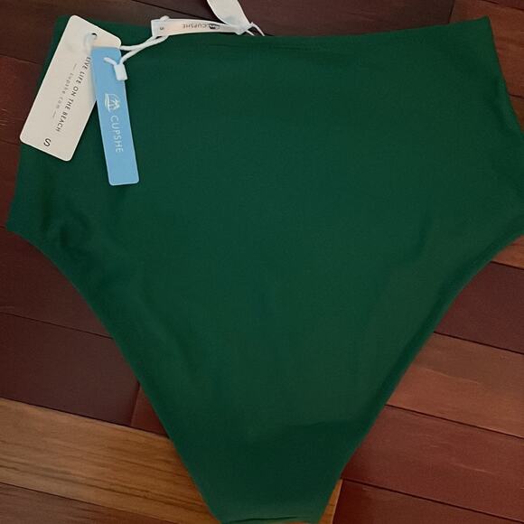 NEW Cupshe High Waist Dark Green White Piping Bikini Bottom Preppy Taylor Swift - Picture 4 of 4